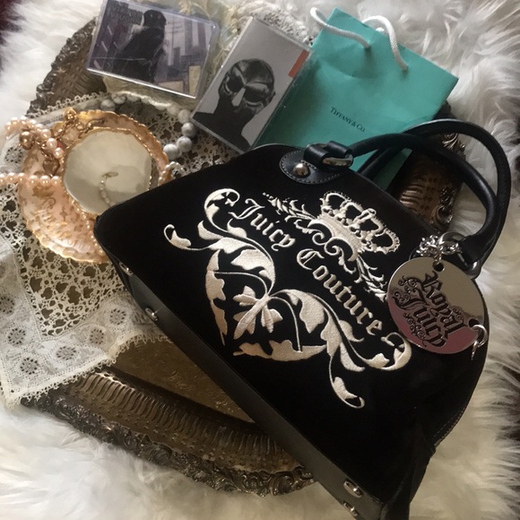 Juicy Couture Handbags - Rare Vintage Juicy Couture OG Bowler Bag Purse Velour Brown Charm Love P&G Y2k